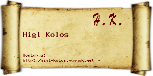 Higl Kolos névjegykártya